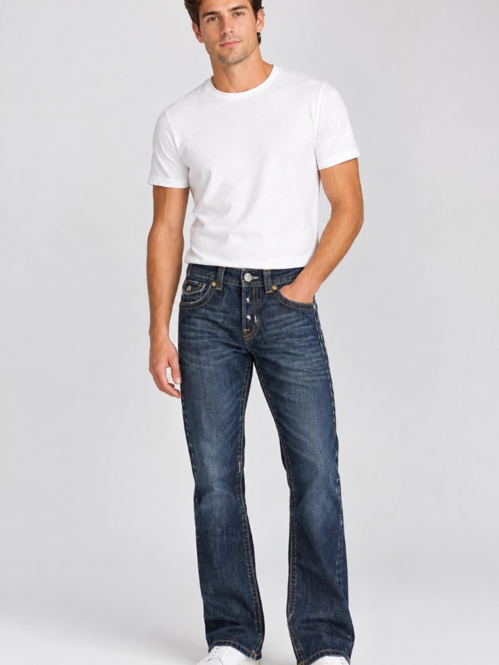 MEK DNM Jeans Mens Dark Wash Flap Pocket Y2K Straight Bootcut 32 x 31.5